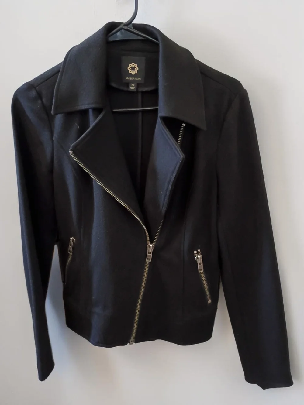 Black Asymmetrical Zip Moto Biker Babe Cropped Jacket